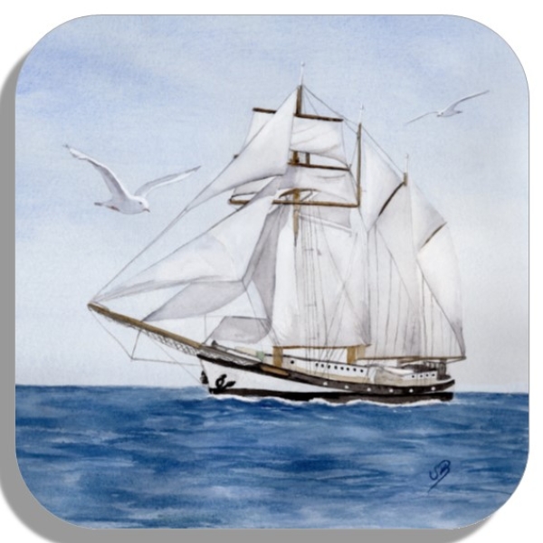 Coasters glass coasters 9,5 x  9,5 cm  Watercolor Maritime Art Print sailing vessel ship
